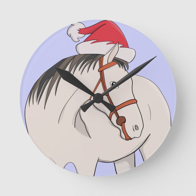 Relógio Redondo Feliz Cavalo de Natal (Frente)