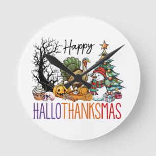 Relógio Redondo Feliz Clipart do Hallothanksmas
