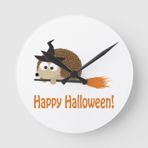 Relógio Redondo Feliz Dia das Bruxas! Hedgehog Witch
