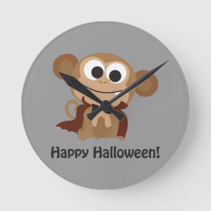 Relógio Redondo Feliz Dia das Bruxas! Macaco Vampiro