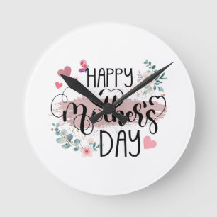 Relógio Redondo Feliz Dia das Mães 2025 Floral Fofo para Mulheres 