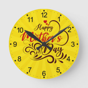 Relógio Redondo Feliz Dia das Mães Design Elegante-23331 Suporte d