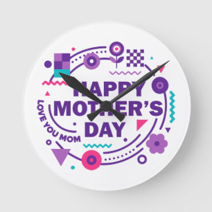 Relógio Redondo Feliz Dia das Mães Estilo Retrô Amo Você Mamãe