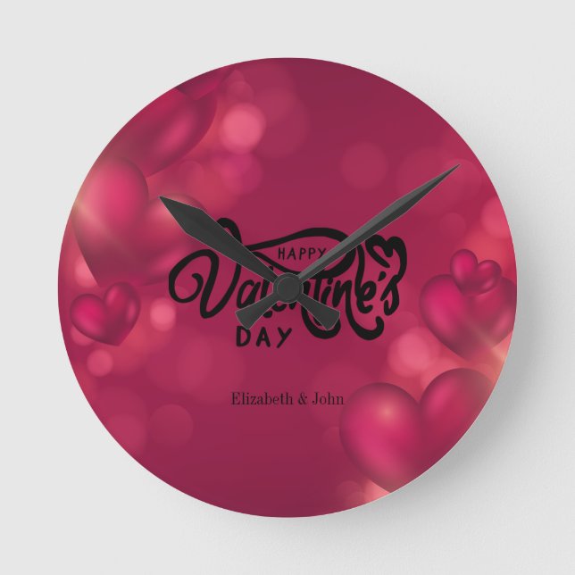 Relógio Redondo Feliz dia de os namorados Red Hearts     (Frente)