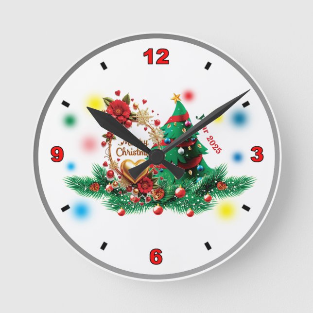 Relógio Redondo Feliz Natal 2025-Clock (Frente)
