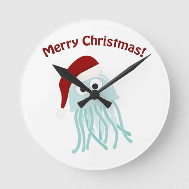 Relógio Redondo Feliz Natal! medusa (Frente)