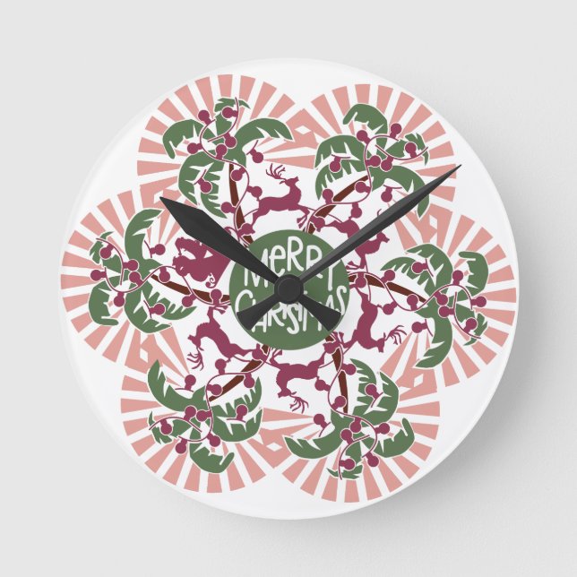 Relógio Redondo Feliz Natal Palm Tree Mandala (Frente)