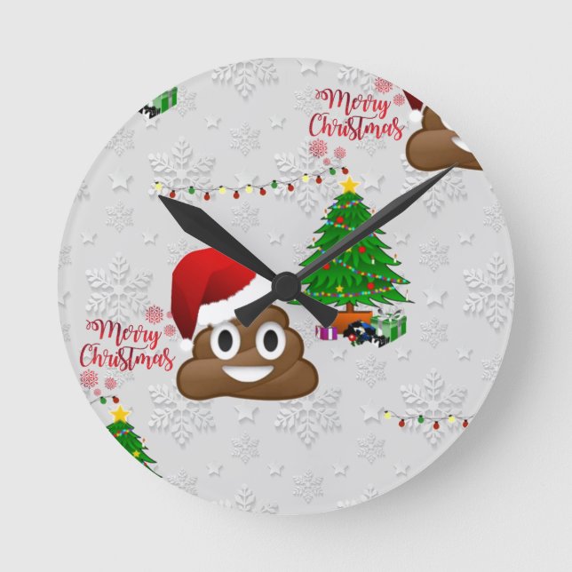 Relógio Redondo feliz natal poo emoji (Frente)