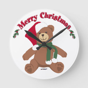 Relógio Redondo Feliz Natal Teddy Bear