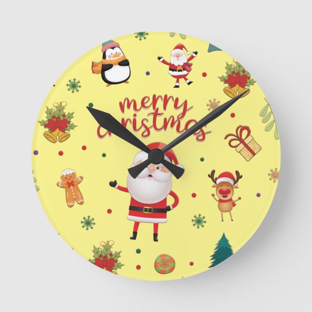 Relógio Redondo Feliz Padrão de Natal (Frente)