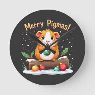 Relógio Redondo Feliz Pigmas Guiné Papais noeis de Natal