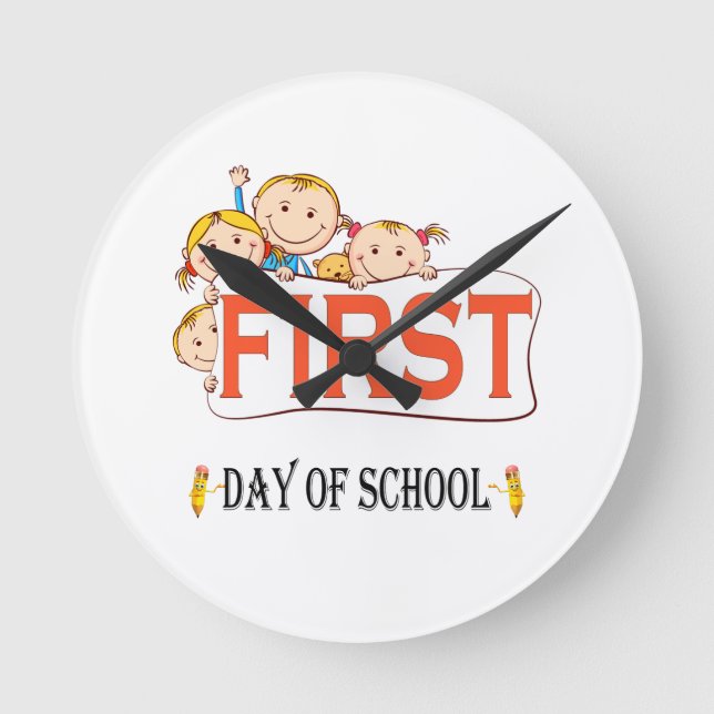 Relógio Redondo Feliz Primeiro Dia De Volta às Aulas Bebê (Frente)
