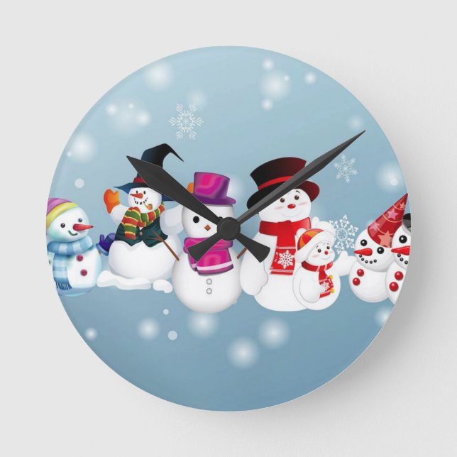 Relógio Redondo Felizes Feriados Snowmen (Frente)