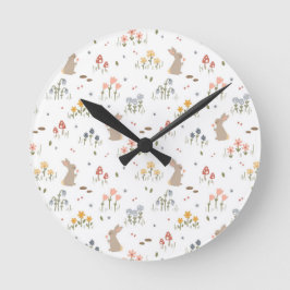 Relógio Redondo Felz pascoa Coelhinho Flores Selvagens Quarto De C