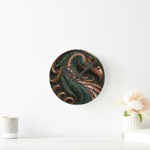 Relógio Redondo Fenix Mosaico Preto Laranja Verde 3D