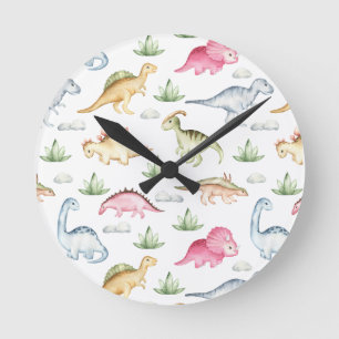 Relógio Redondo Festa de Aniversário do Dinossauro Rosa, Festa de 