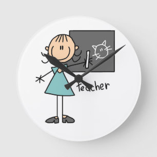 Relógio Redondo Figura de Professor em Stick Figure