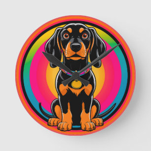 Relógio Redondo Filhote de Dachshund Rodeado por Arco-íris Vibrant