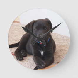 Relógio Redondo Filhote de Retriever Labrador Preto