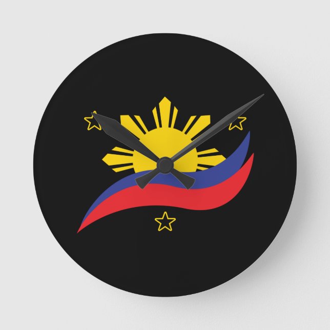 Relógio Redondo Filipinas: Filipino Pinoy Flag (Frente)