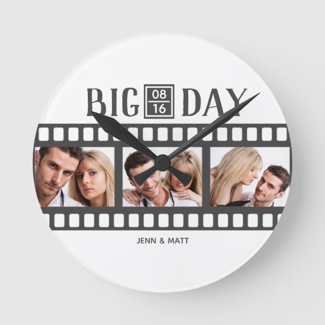 Relógio Redondo Filme de Casamento Adicionar 3 Fotos (Frente)