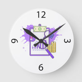 Relógio Redondo Financial Analysis Report Money Magnifying Glass