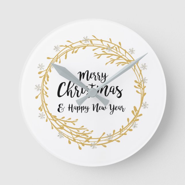 Relógio Redondo Fio de Natal com flocos de neve com brilho pratead (Frente)