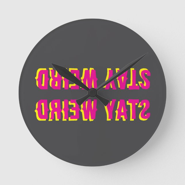 Relógio Redondo Fique estranho para trás - Amarelo preto rosa (Frente)