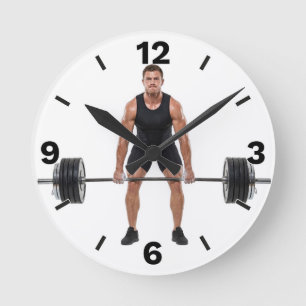 Relógio Redondo Fitness Man Barbell Deadlift Workout Strength