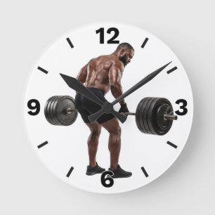 Relógio Redondo Fitness Man Deadlift Heavy Barbell Workout