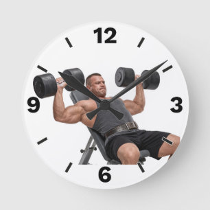 Relógio Redondo Fitness Man Heavy Dumbbells Workout Bodybuilding