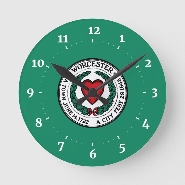 Relógio Redondo Flag of Worcester, Massachusetts Wall Clock (Frente)
