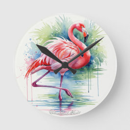 Relógio Redondo Flamingo Watercolor Wall Clock