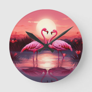 Relógio Redondo Flamingos cor-de-rosa ao sol