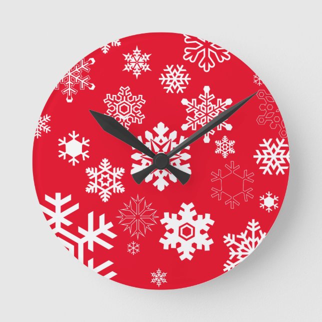 Relógio Redondo Flocos de neve brancos - Cor de fundo personalizáv (Frente)