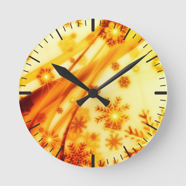 Relógio Redondo Flocos de neve de Natal ouro (Frente)