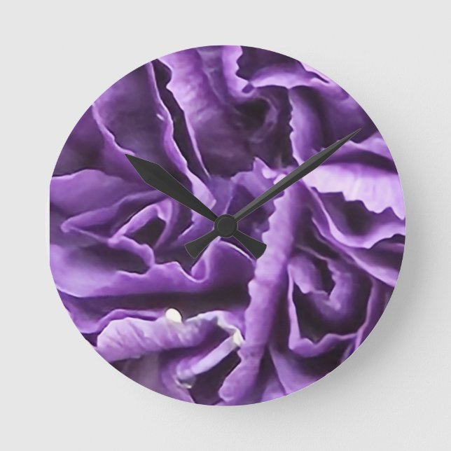 Relógio Redondo Flor de Cravos Roxo (Frente)