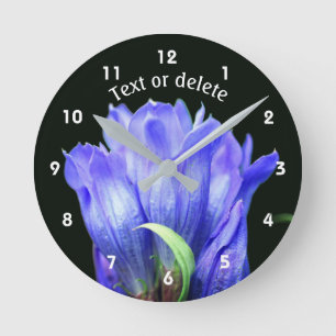 Relógio Redondo Flor de Genciana Azul Personalizada