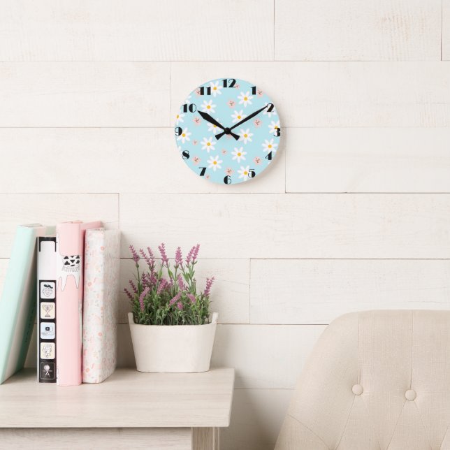 Relógio Redondo Flor de Lily Daisy Modern Bonita, sem costura (Sala de leitura)