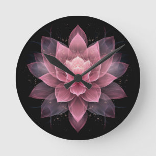 Relógio Redondo Flor de Lótus Etéreo - Ioga Preto Rosa Claro