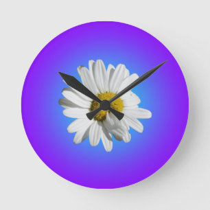 Relógio Redondo Flor de Margarida Branca Gradiente Azul Roxo