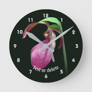 Relógio Redondo Flor de Orquídea Pink Wild Lady Slipper Personaliz