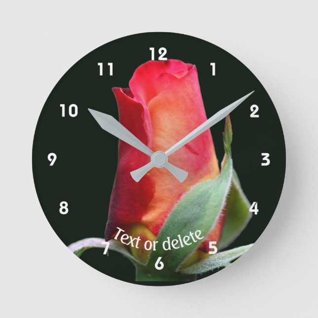 Relógio Redondo Flor de Rosa Vermelha Personalizada (Frente)