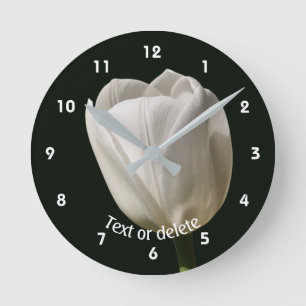 Relógio Redondo Flor de Tulipa Branca Personalizada