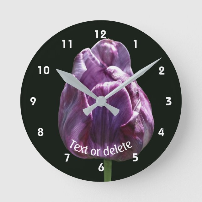 Relógio Redondo Flor de Tulipa Roxa Personalizada  (Frente)
