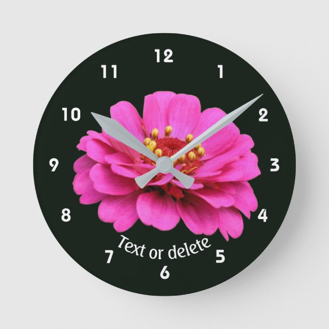 Relógio Redondo Flor de Zínia Rosa Personalizada (Frente)
