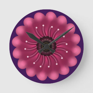 Relógio Redondo Flor Fantasia Rosa Brilhante Floral Neon Abstrat