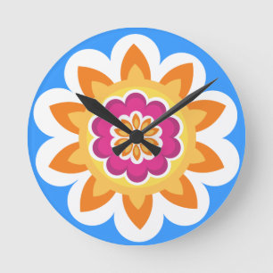 Relógio Redondo Flor Fusion_Geometric Sunburst_Poppy Fuchsia_bl