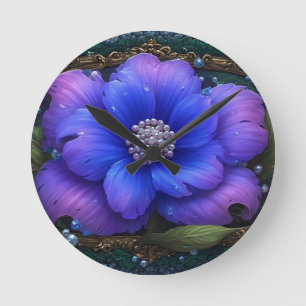Relógio Redondo Flor Luxuosa Com Moldura Ornamentada