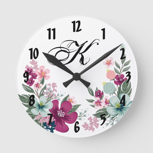 Relógio Redondo Flor tropical personalizado Wall Clock em branco (Frente)